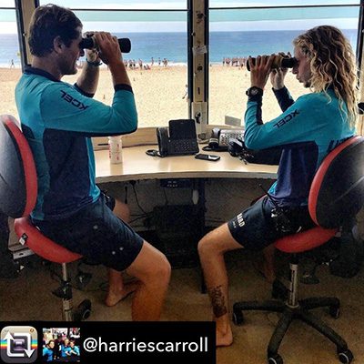 Two lifeguards sit on Bambach saddle seat Two lifeguards sit on Bambach saddle seat